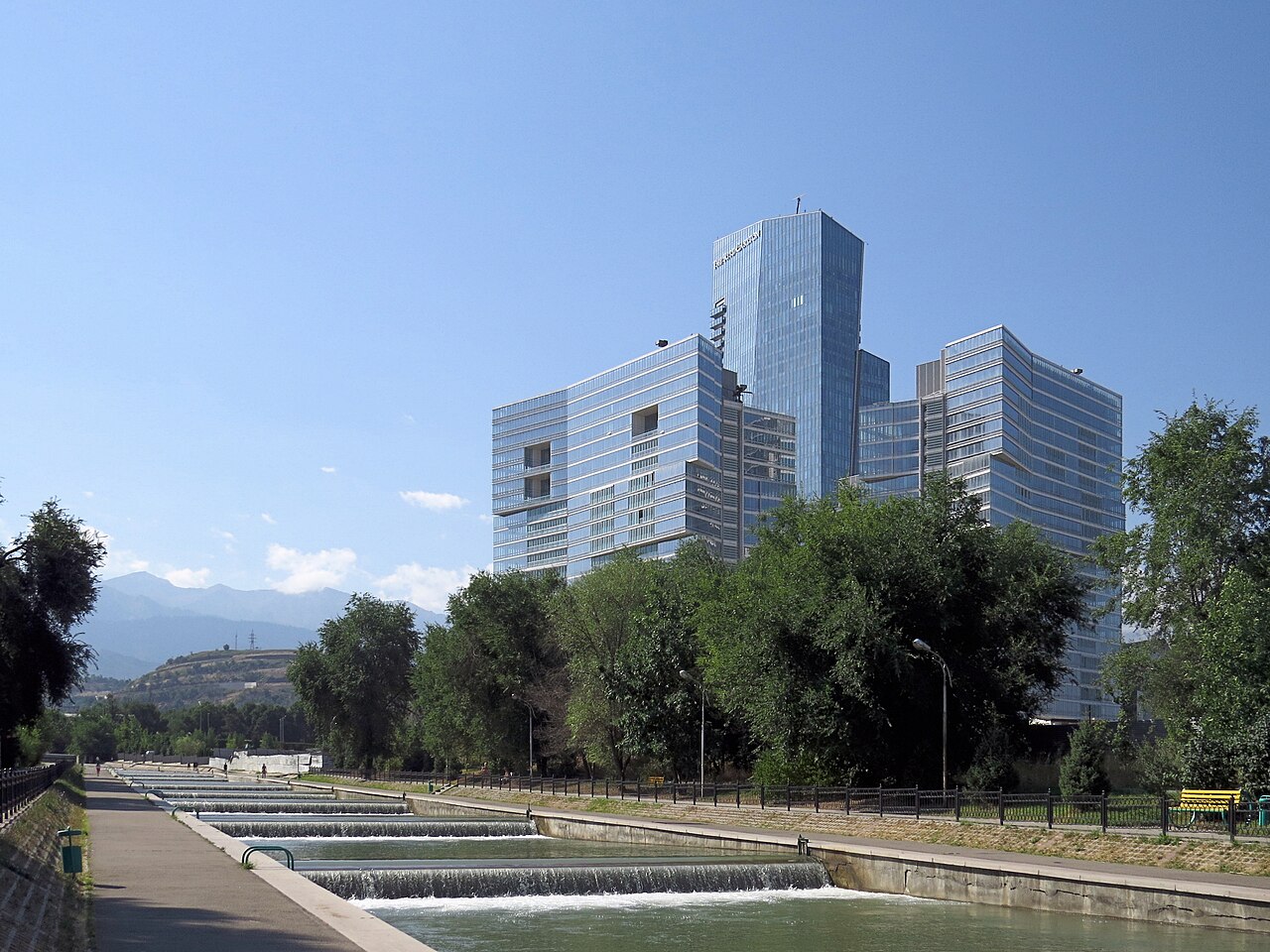 Esentai Tower above the Esentai river channel in southern Almaty