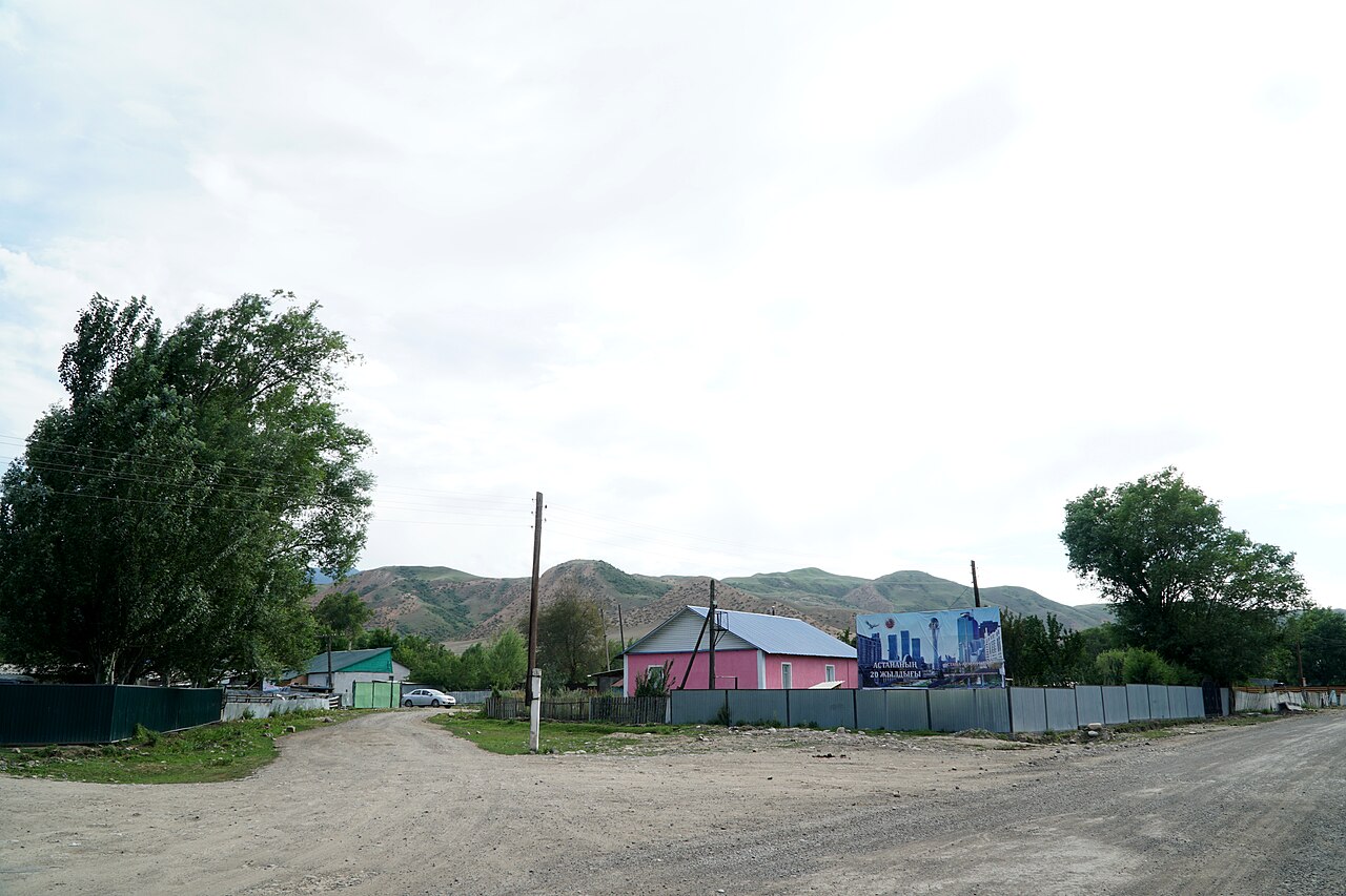 A dirt street in Saty village, the gateway to the Kolsai Lakes and Lake Kaindy
