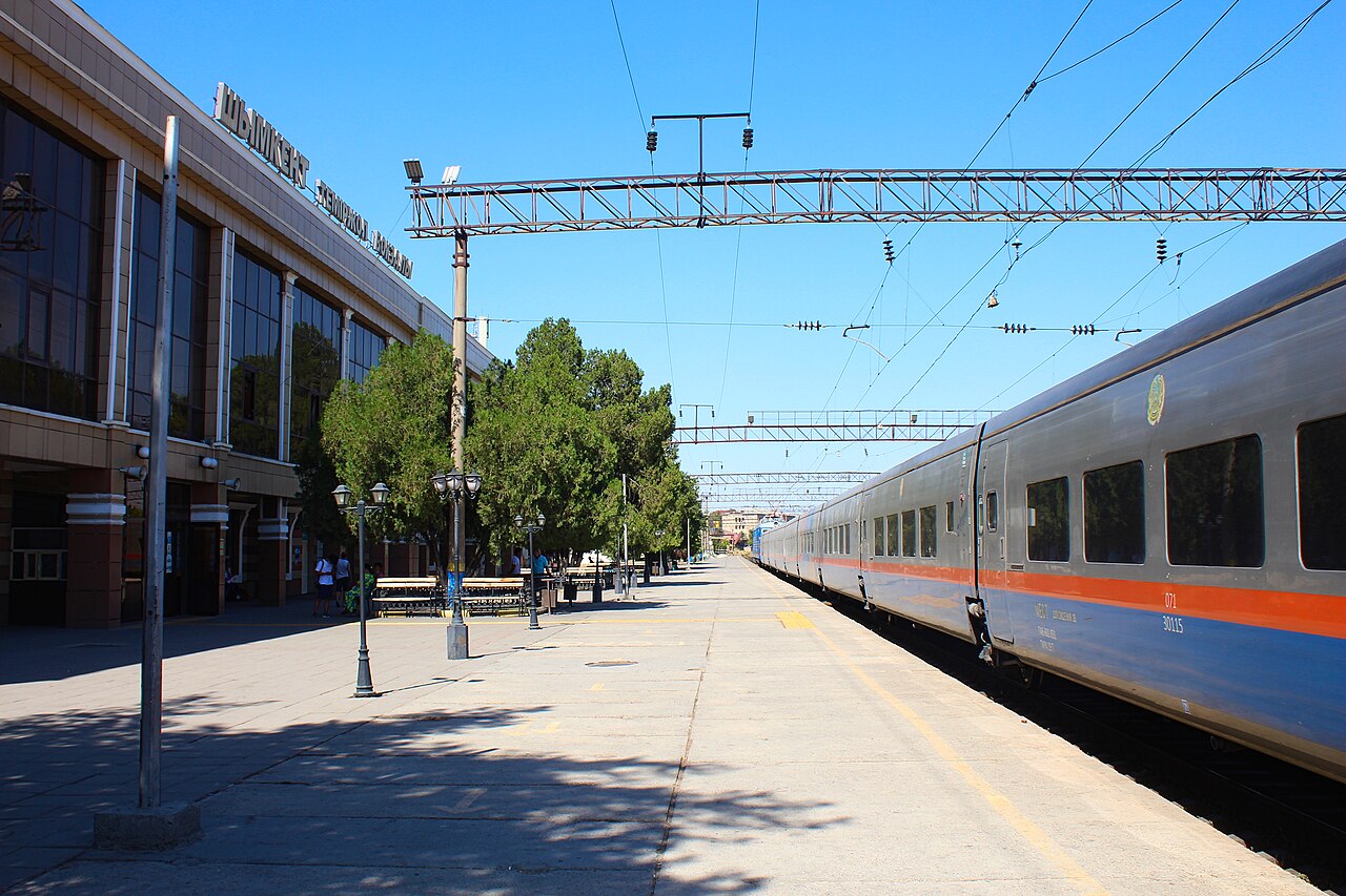 Tulpar-Talgo train at Shymkent station - comfortable long-distance trains are Kazakhstan's best-value transport